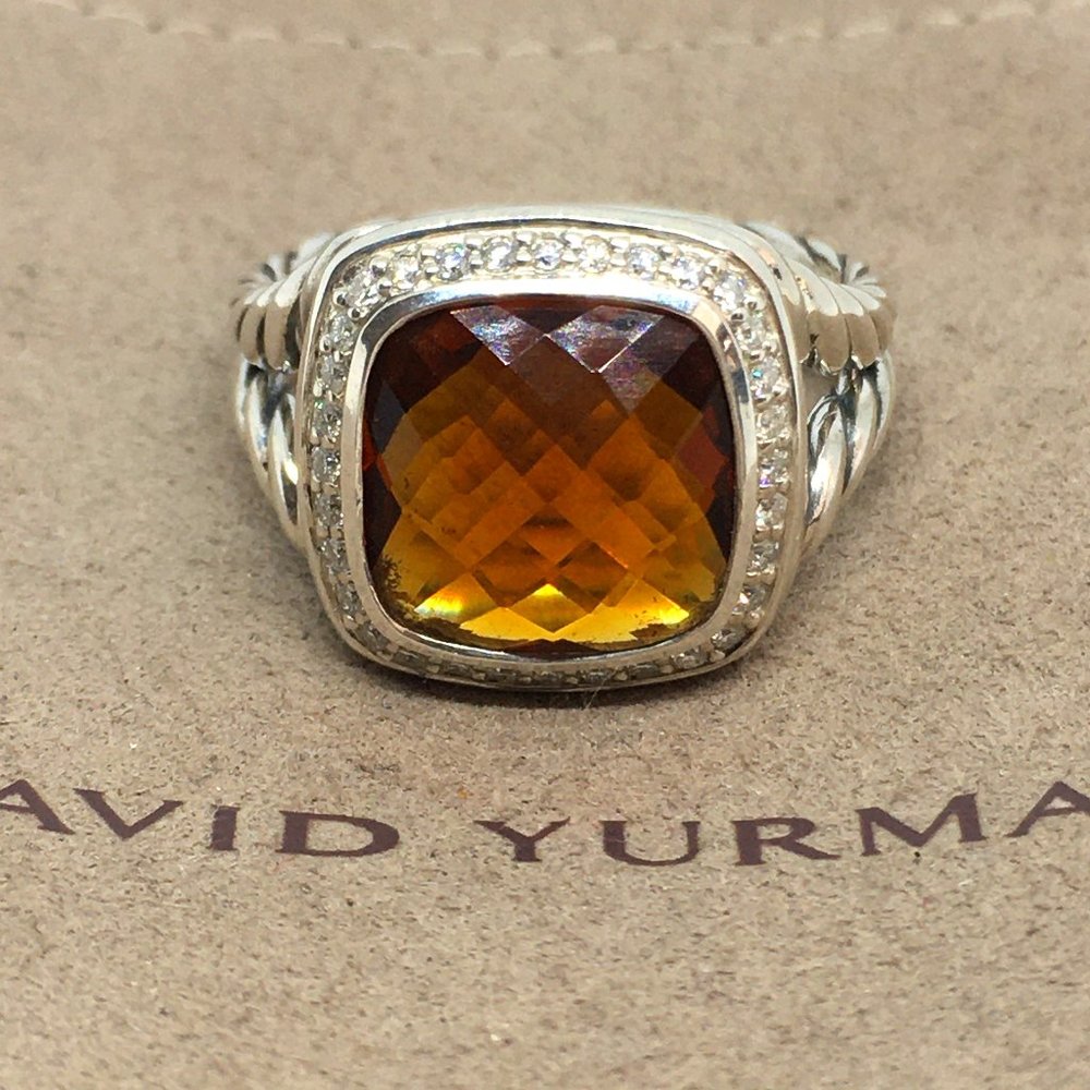 David Yurman Sterling Silver 925 Pave Diamonds Citrine Albion Ring